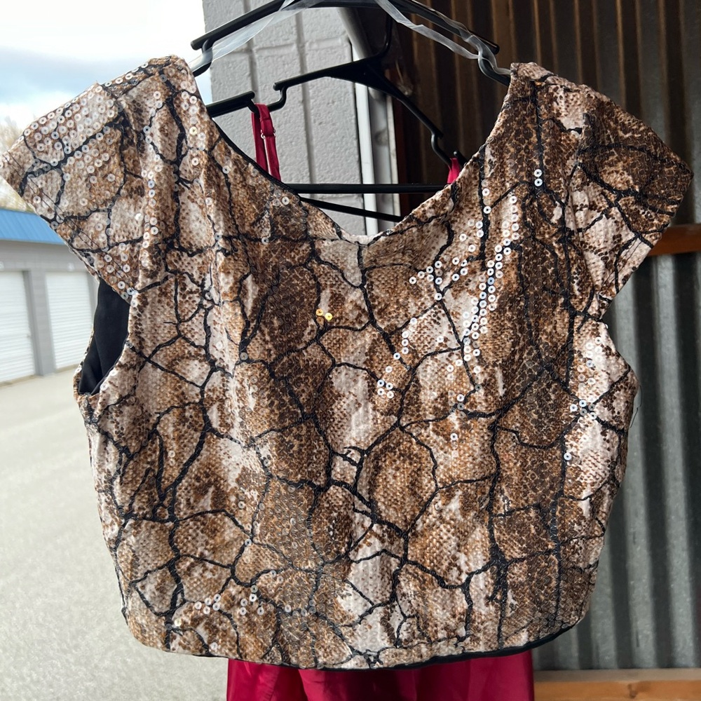 Sequin Snake Print Crop Top